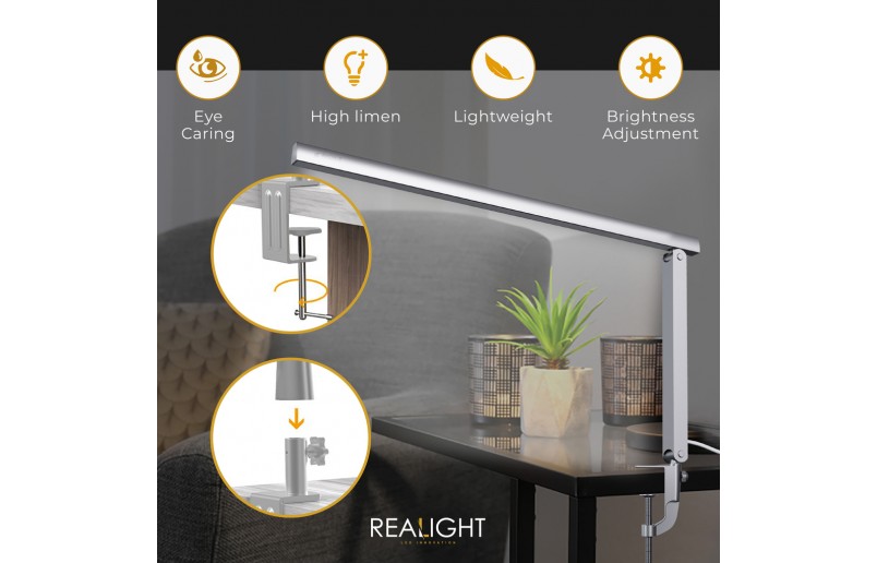 Schreibtischlampe Leselampe silber, drehbar, Dimmfunktion und Farbmodi