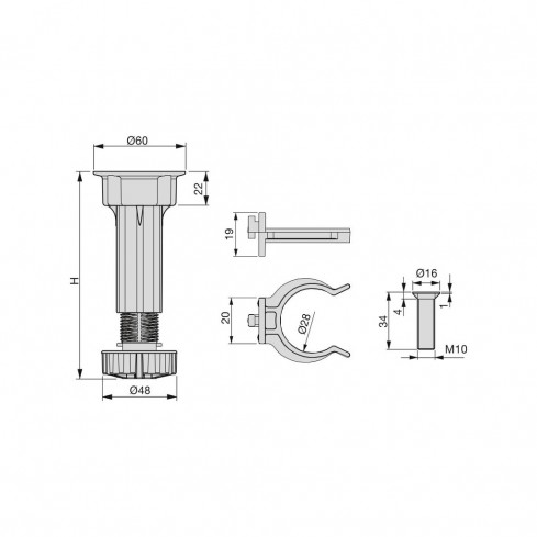 Adjustable cabinet legs / Adjusting legs 100 mm