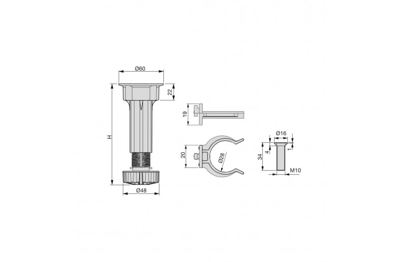 Verstellbare Schrankfüße / Fußsets 120 mm - STP120S