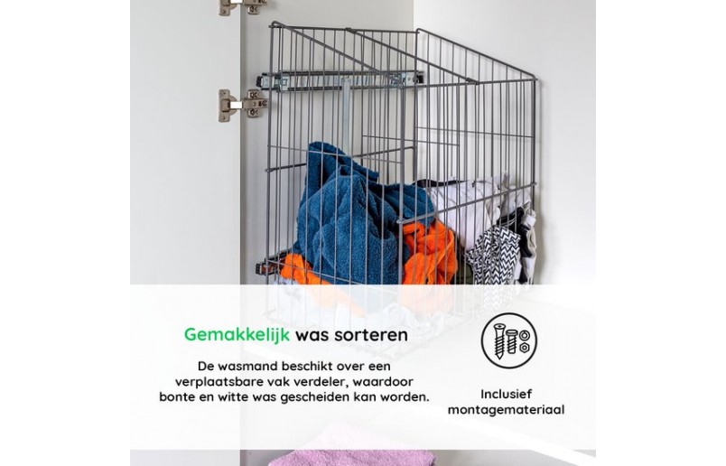 Wash basket flush-mounted pull-out with compartment divider - WAS6428