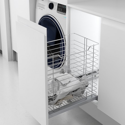 Laundry basket steel chromed for front mounting, available in 4 sizes