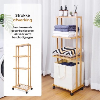 Eleganca Wäschekorb – Wäschekorb mit 3 Fächern und Rollen – Bambus Naturfarben