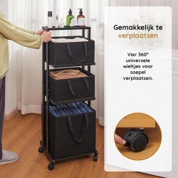 Eleganca Wäschekorb – Wäschekorb mit 3 Fächern und Rollen – Bambus Schwarz