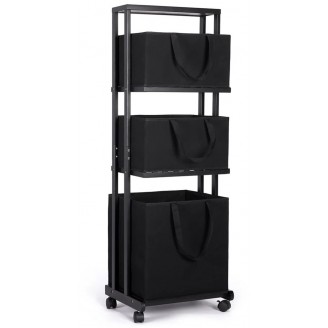 Eleganca Wäschekorb – Wäschekorb mit 3 Fächern und Rollen – Bambus Schwarz