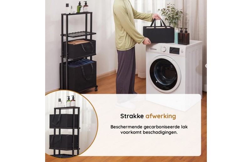 Eleganca Wäschekorb – Wäschekorb mit 3 Fächern und Rollen – Bambus Schwarz