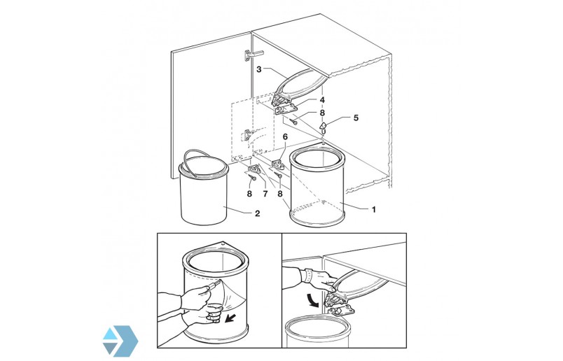 Eingebauter Abfalleimer 13 Liter in weiß und grau - AFB13