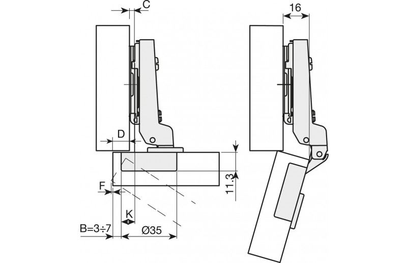 Eingebautes Scharnier mit Softclosing - ISS75