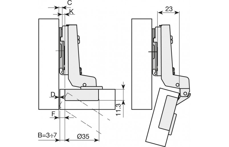 Eingebautes Scharnier mit Softclosing - ISS75