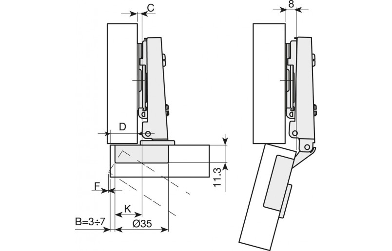 Eingebautes Scharnier mit Softclosing - ISS75