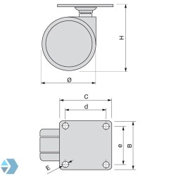 Furniture wheel gray coastal plastic with plate 73 mm high