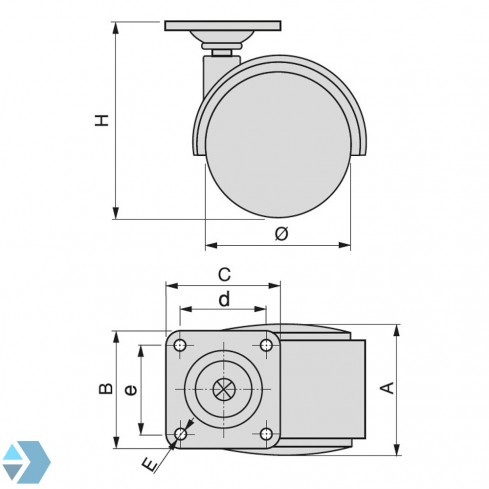 Furniture wheel hard with plate 54 mm high