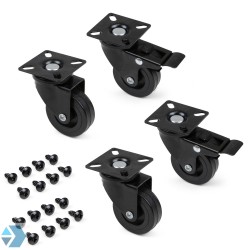 Furniture casters black rubber in set of 4 pieces 73 mm high