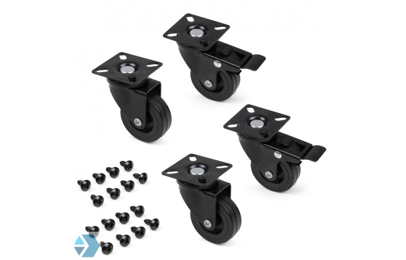 Furniture casters black rubber in set of 4 pieces (2 heights) - MWZW