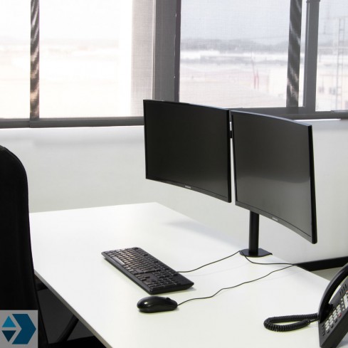 Monitor stand with two arms for worktops and desktops