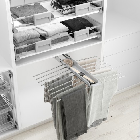 Hosenhalter Exzellent Ausziehbar mit Zubehörfach silber/chrom 18 Hosen   Hosenhalter Exzellent Ausziehbar mit Zubehörfach silber/chrom 18 Hosen