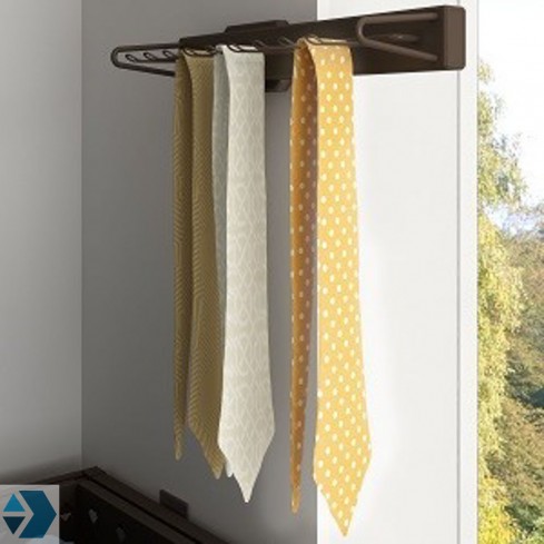 Pull-out mocha tie rack with softclose