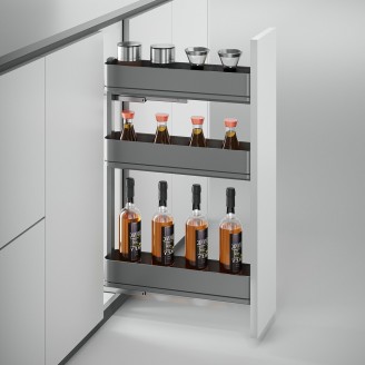 Ausziehbares Flaschen- und Gläsergestell mit 3 Fachböden für Schrankbreite 150 mm Ausziehbares Flaschen- und Gläsergestell mit 3 Fachböden für Schrankbreite 150 mm