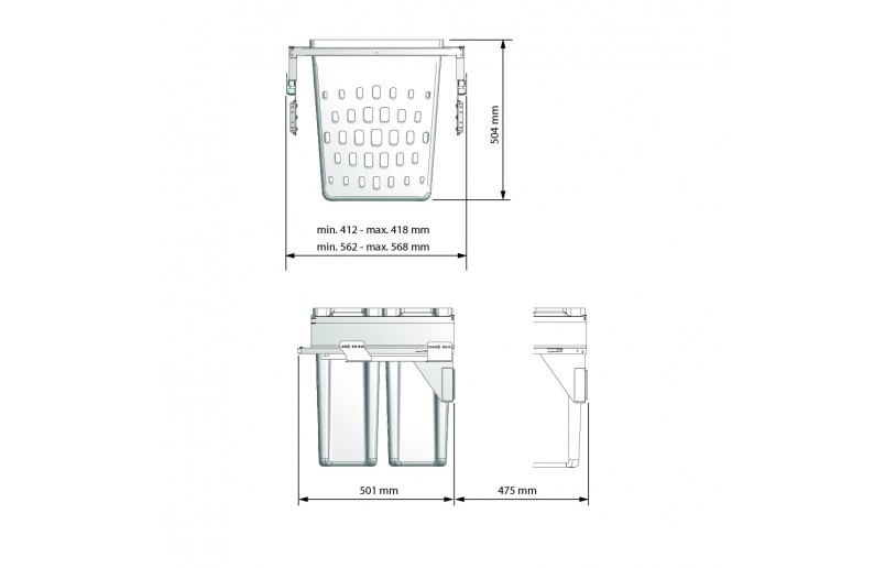 Laundry basket 40+40 liters removable front mounting - WAS483233
