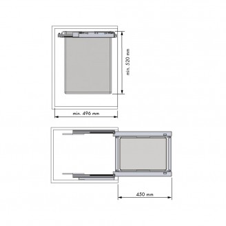 Stoff-Wäschekorb mit Auszug, waschbar, 40+40 Liter, für Schrankfronten mit 600 mm Breite